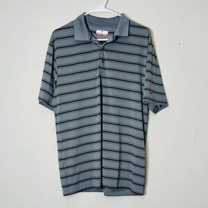 Grand Slam Golf Shirt Men's Medium Black/Gray Polo‎ STRIPES BUTTON UP